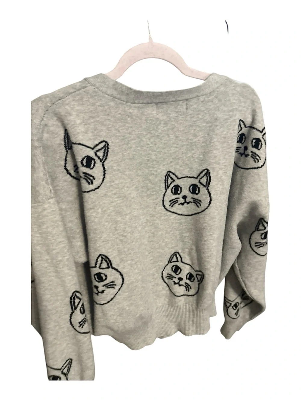No Boundaries Light Gray Cat Face Button-Up Cardigan buttons xxl 20 new like